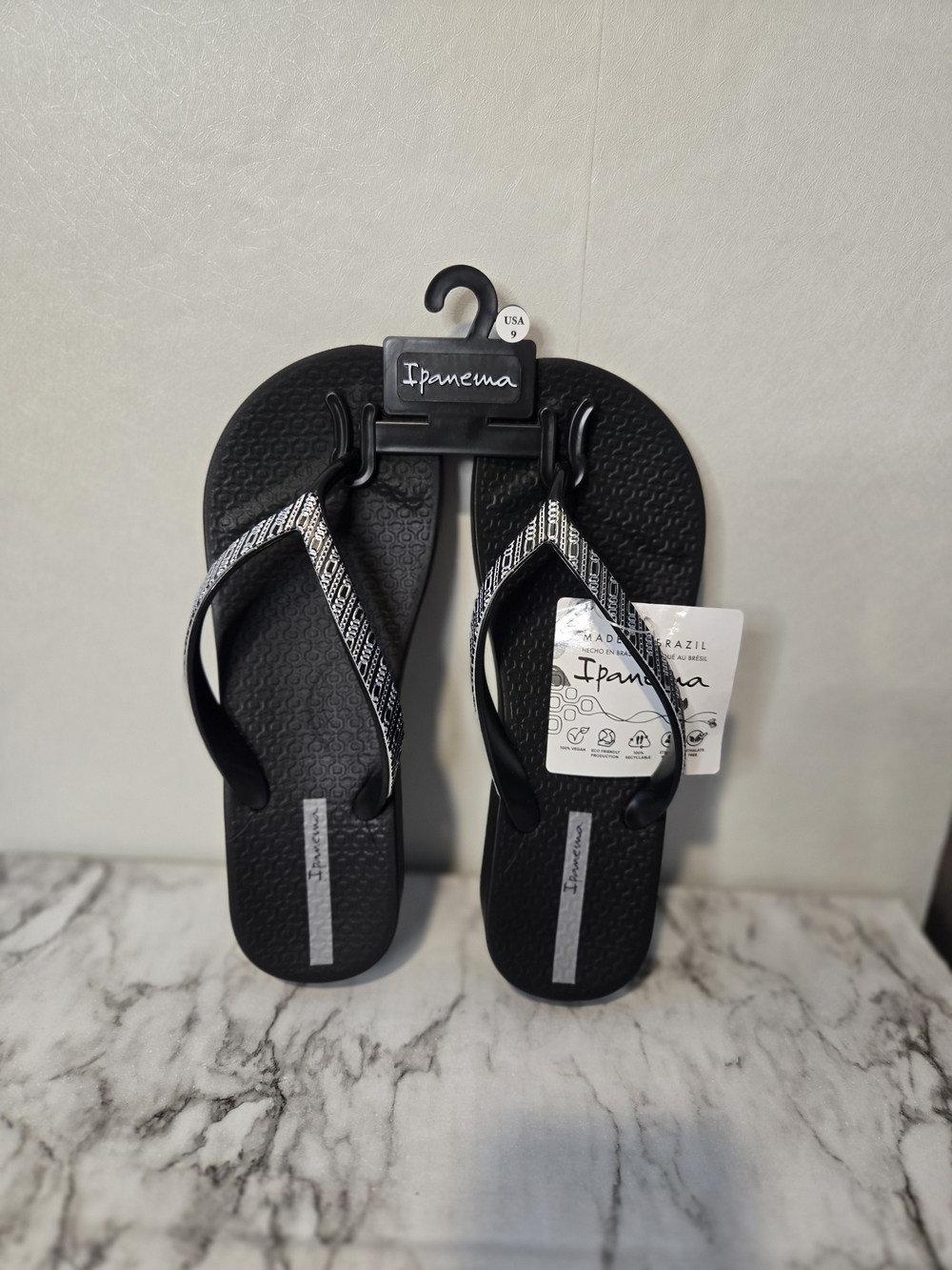 Ipanema Black Flip Flop Sandals with Patterned Straps